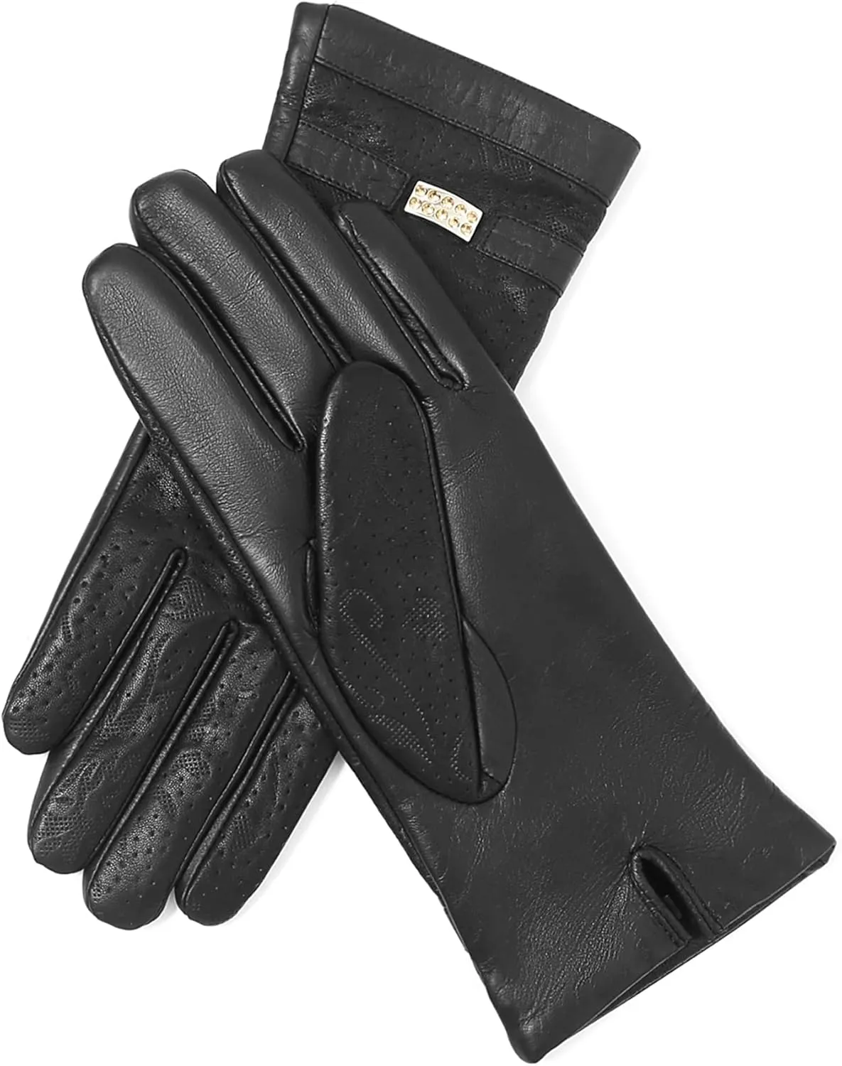 YISEVEN Women’s Sheepskin Leather Gloves with Floral Embroidery and Animal Print