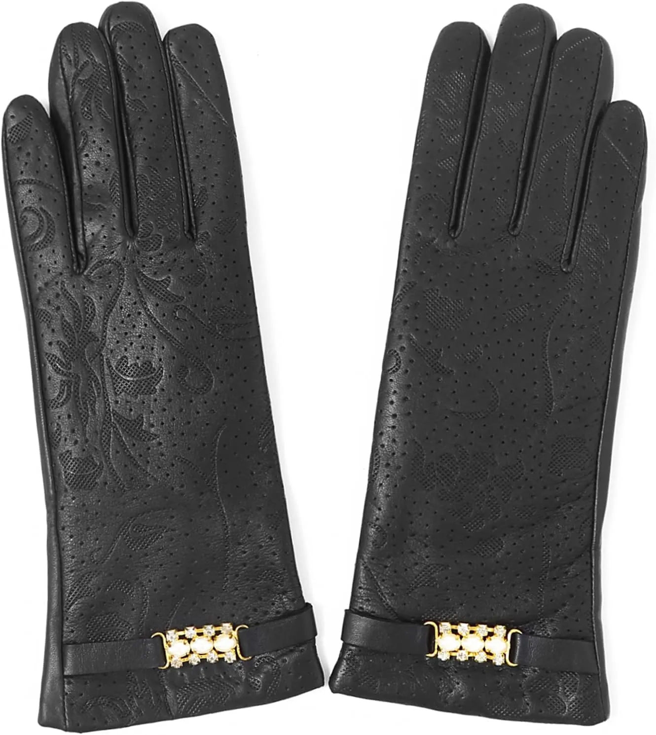 YISEVEN Women’s Sheepskin Leather Gloves with Floral Embroidery and Animal Print