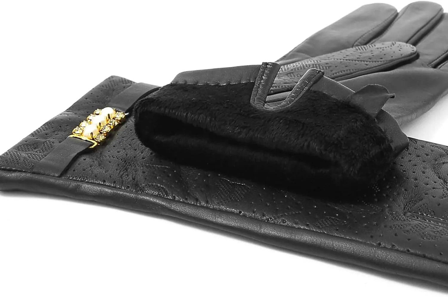 YISEVEN Women’s Sheepskin Leather Gloves with Floral Embroidery and Animal Print