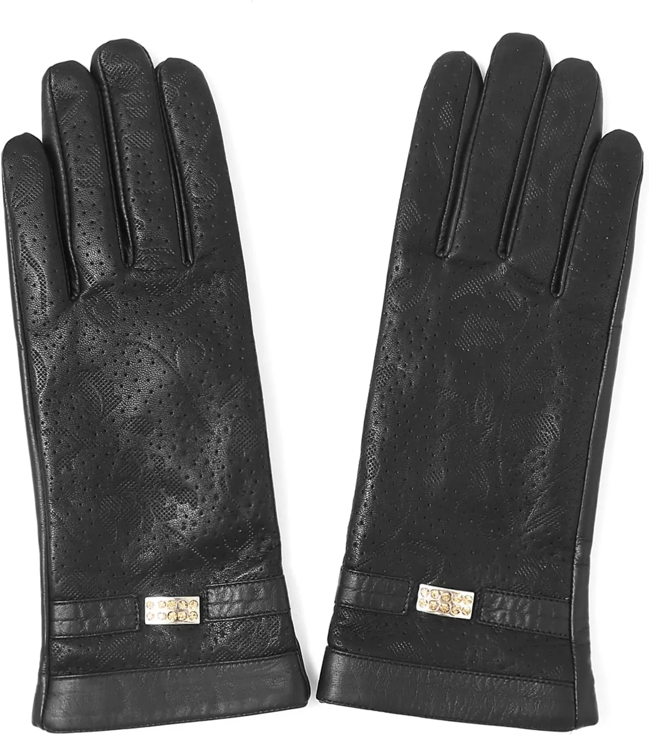YISEVEN Women’s Sheepskin Leather Gloves with Floral Embroidery and Animal Print