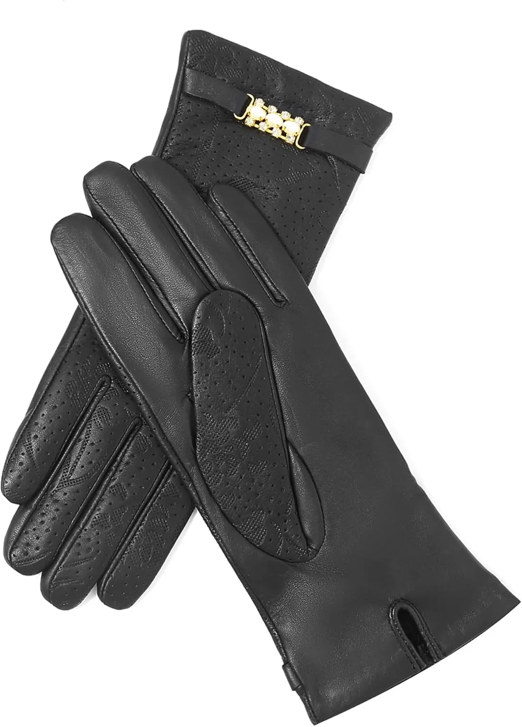 YISEVEN Women’s Sheepskin Leather Gloves with Floral Embroidery and Animal Print