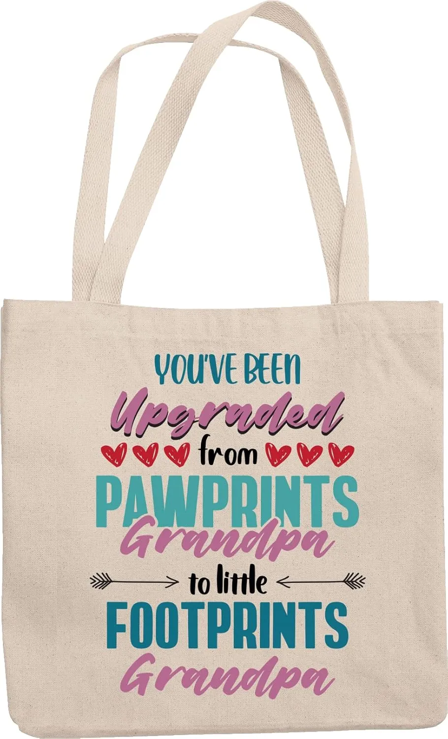 You've Been Upgraded From Pawprints Grandpa To Footprint Grandpa. Funny Reusable Tote Bag For Granddad, Papaw, Senior Citizen And New Grandparent