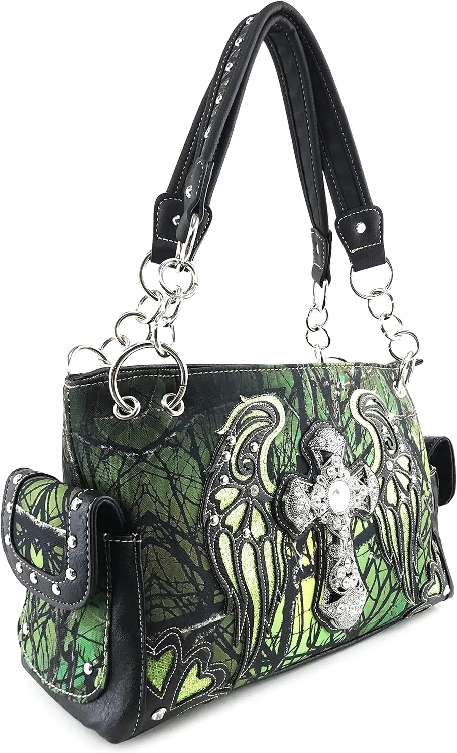 Zelris Camouflage Shine Glow Cross Wings Women Conceal Carry Handbag