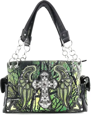 Zelris Camouflage Shine Glow Cross Wings Women Conceal Carry Handbag