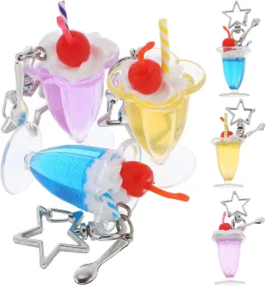 Zerodeko 6pcs Miniature Ice Cream Cup Keychain Charms with Spoon Adorable Key Pendants for Purses Backpacks Handbags present for Women and Parties